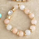 Earthy Gleam – Statement Beaded Bracelet with Oval Crystal: Natural