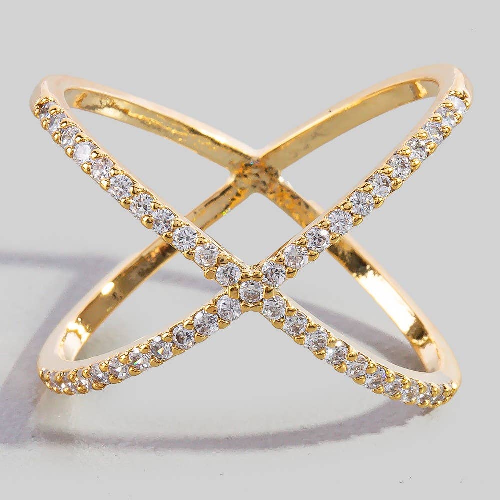 Delicate Rhinestone X Ring