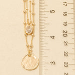 Coin And Oval Cz Charm Layered Chain Necklace