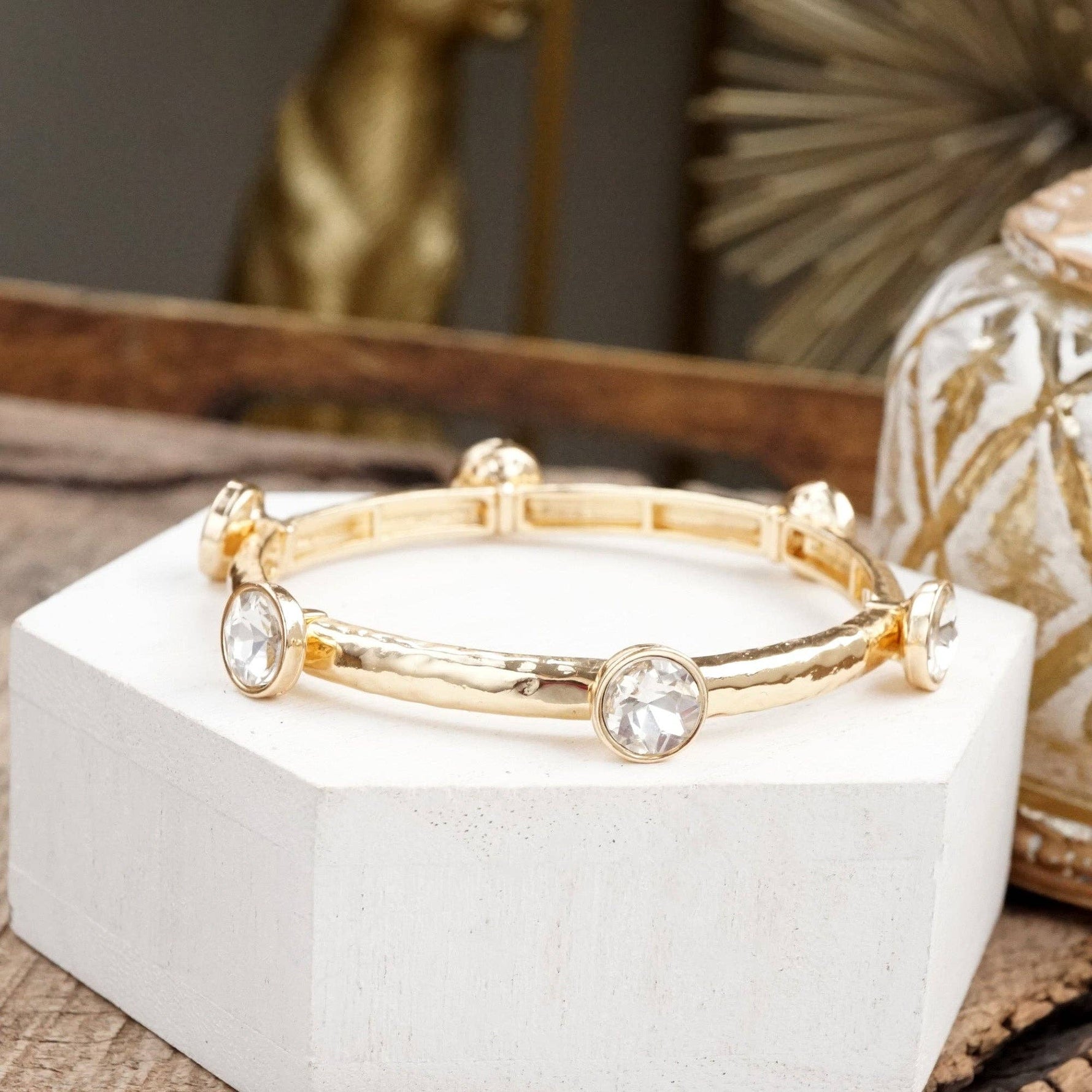 Sparkly clear crystals bangle in Gold Tone