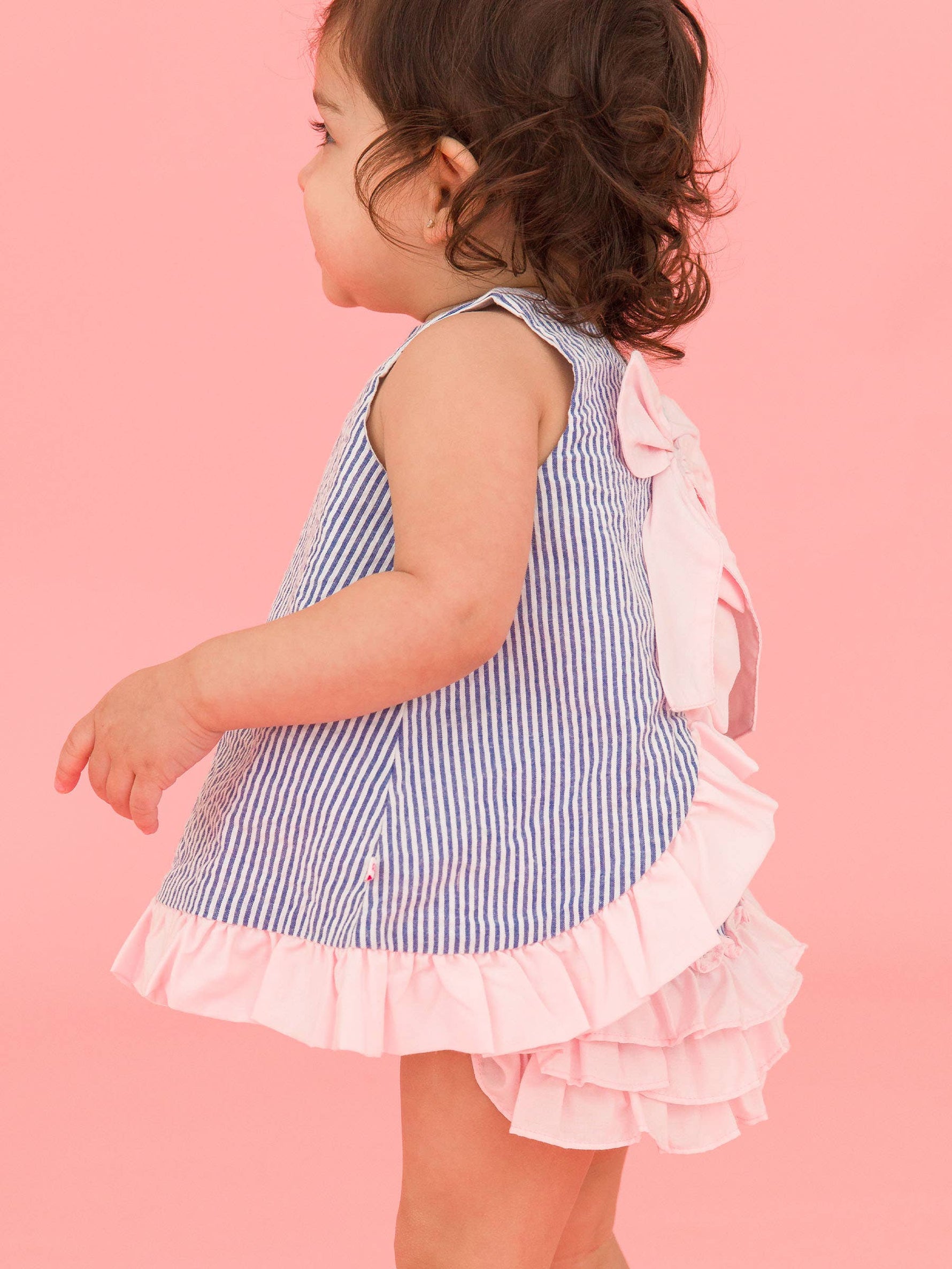 Baby Girls Blue Seersucker Ruffle Swing Top & Bloomer Set: Blue / 6-12m