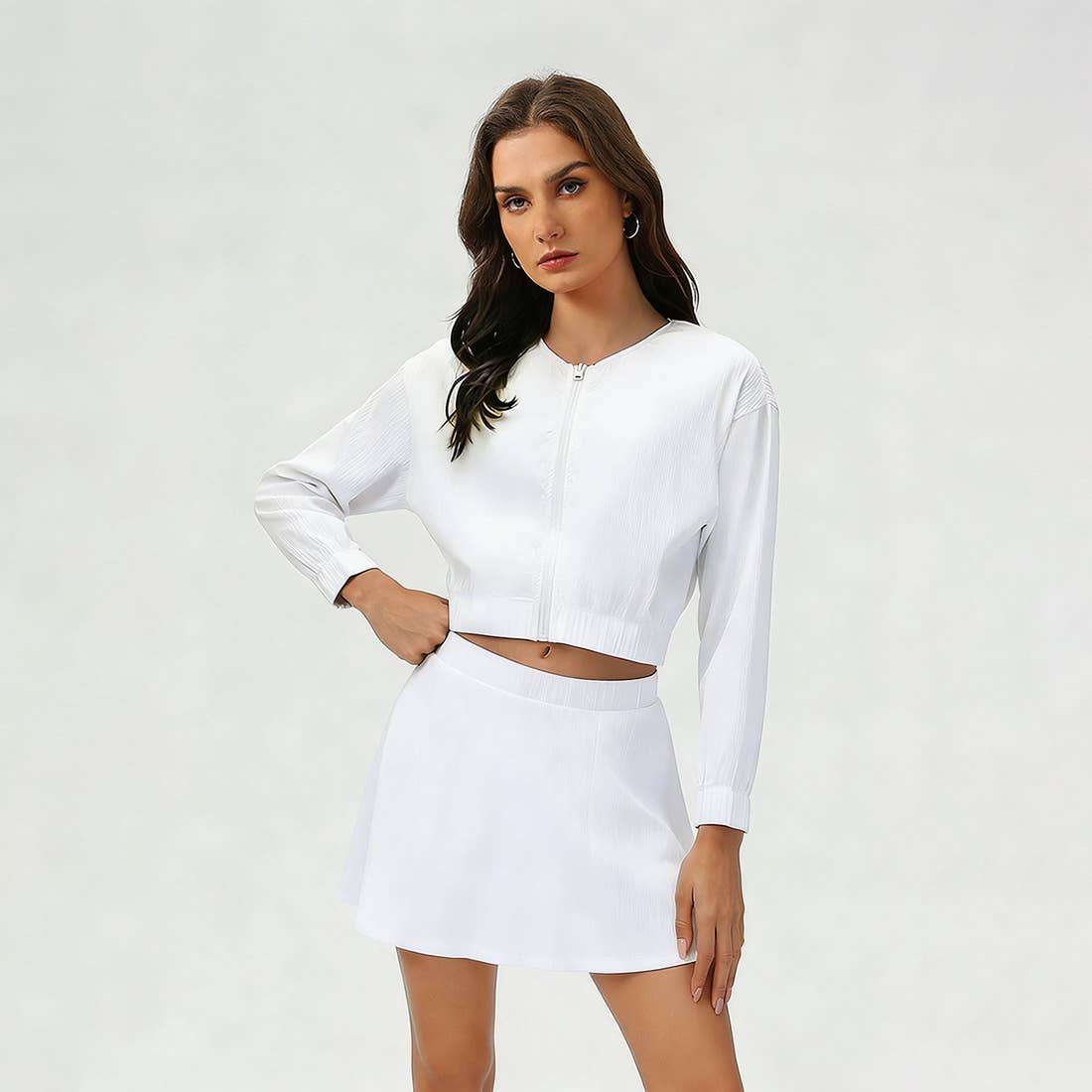 Women's Summer Set:Cropped Full Zipper Jacket And Skirt: Yellow / 4