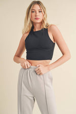 Corset Inspired Cropped Tank Top: Cream / L