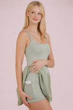 Pleated Skirt Activewear Dress W/ Under Shorts: SAGE