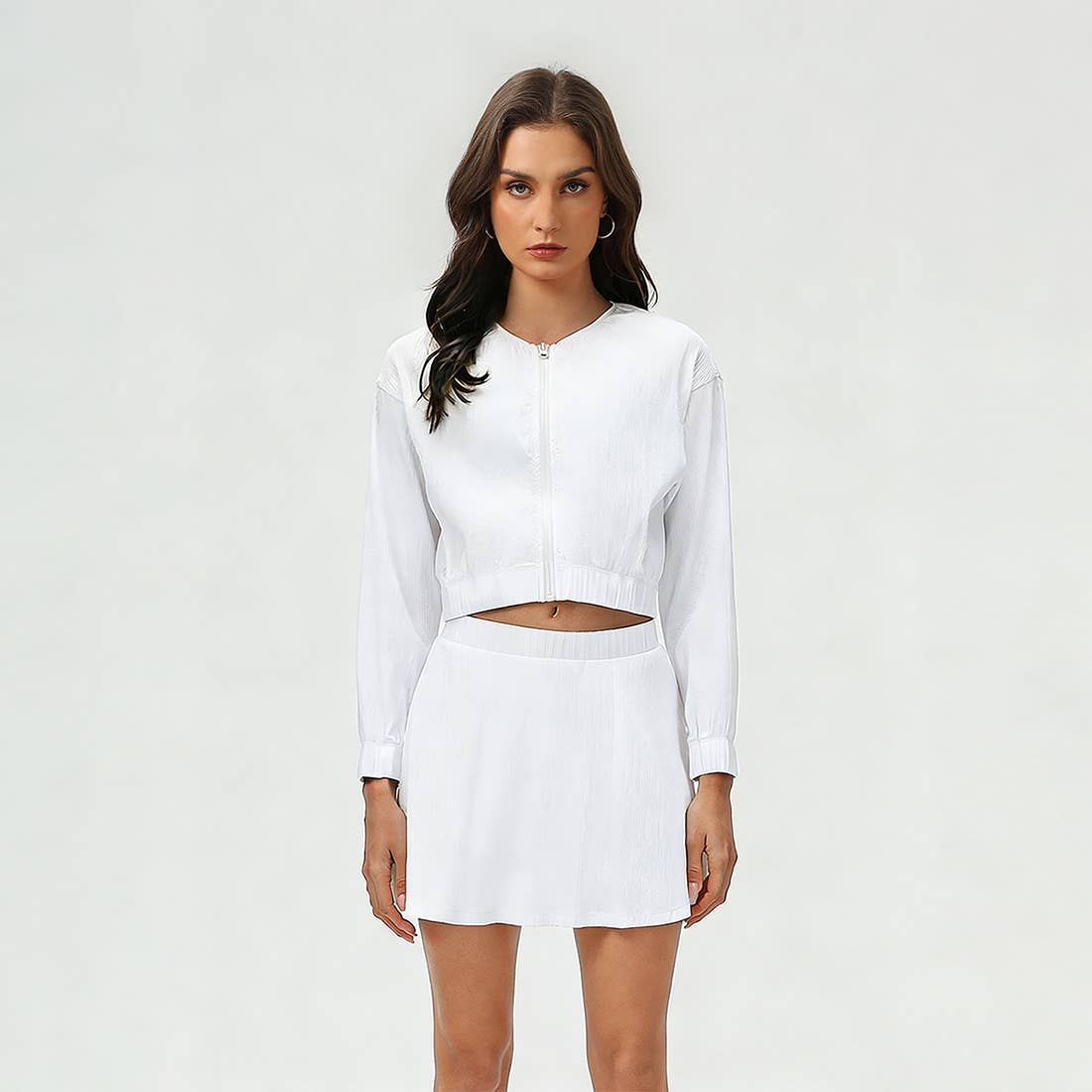 Women's Summer Set:Cropped Full Zipper Jacket And Skirt: Yellow / 4