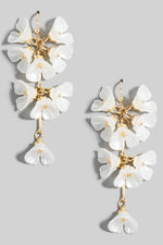 Pearly Flower Bar Chain Dangle Earrings