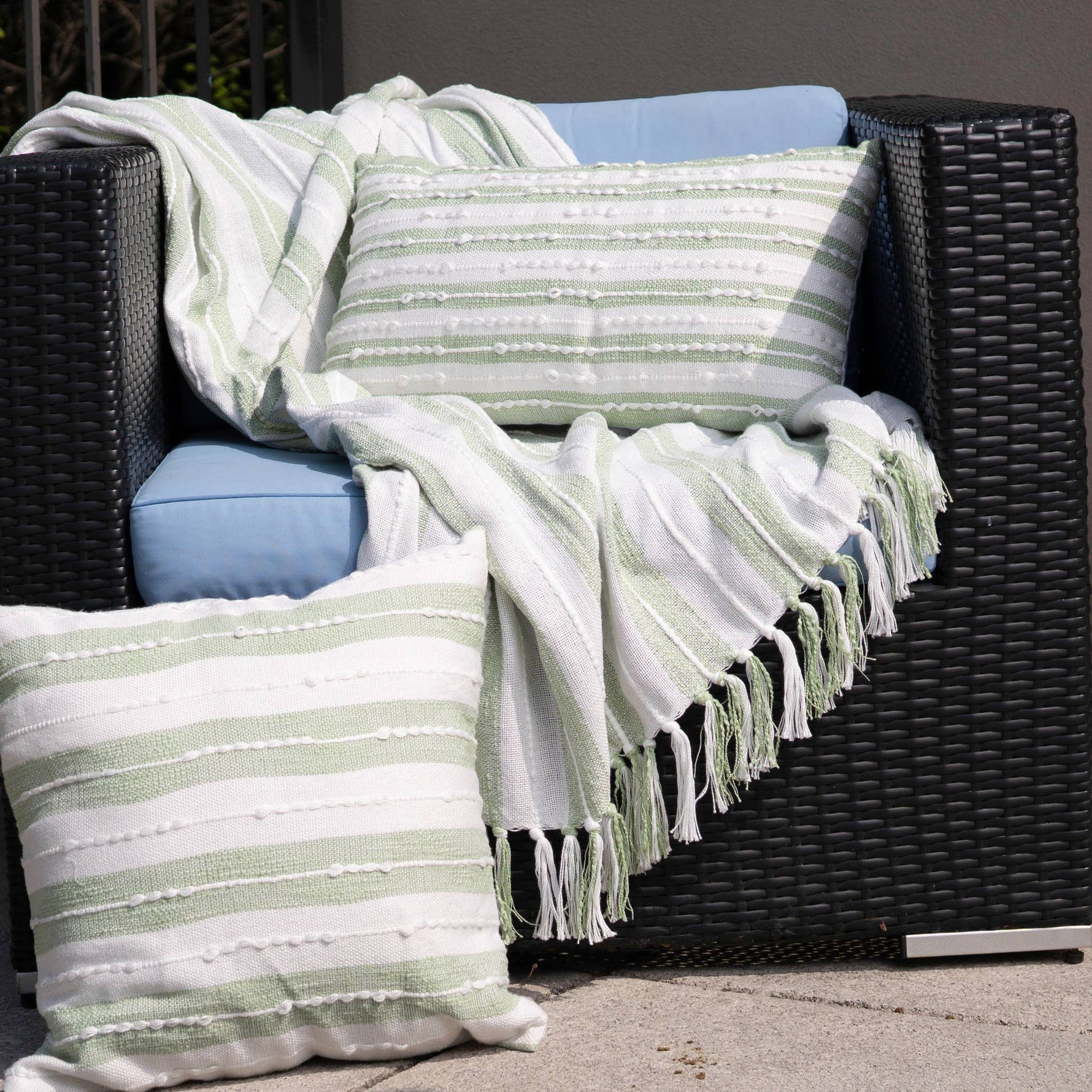Romy 50x70" Indoor/Outdoor Recycled Woven Throw Blanket: Blue