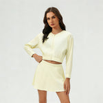 Women's Summer Set:Cropped Full Zipper Jacket And Skirt: Yellow / 4