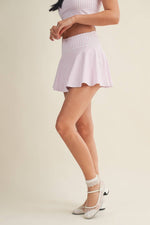 Gingham Print Mini Circle Skort with Bow Back and Lace Trim: Blue Gingham / M
