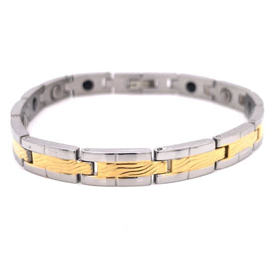 18k Gold PVD Stainless Steel Wave Link Magnetic Bracelet: 8"