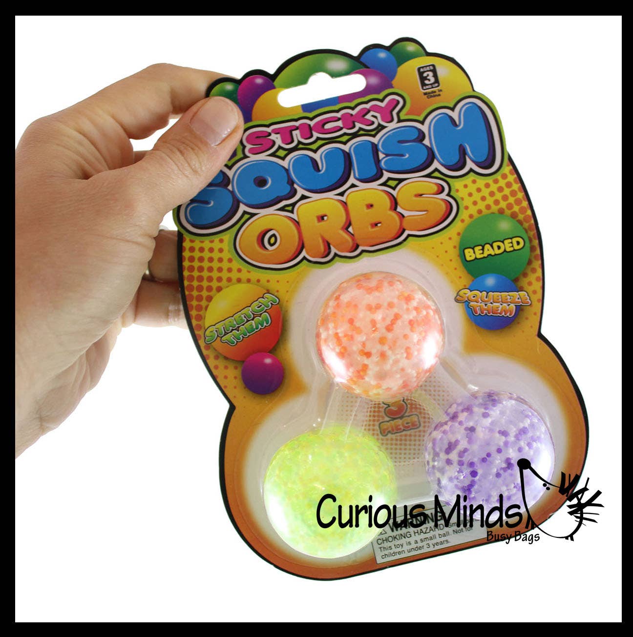 1 Pack of 3 Stress Balls -Small Amazing 1.5" Confetti Bead