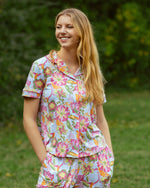 Summer Bouquet Short Sleeve Button Up Sleep Shirt   Pink/Blue/Multi   -Asst.: Small