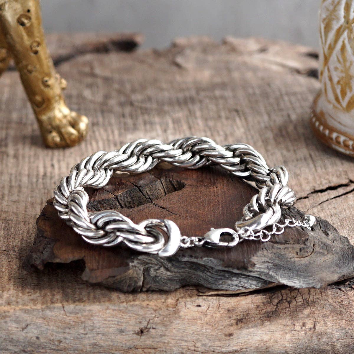 Luna Links – Silver Boho Bangles Collection: Caviar Texture - Two Tone