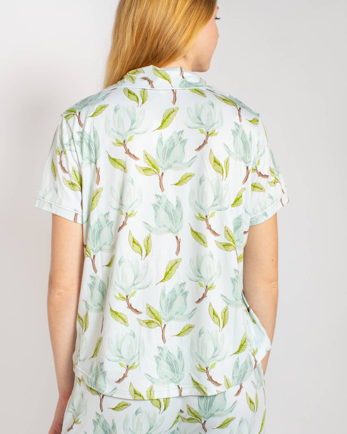 Audrey Short Sleeve Button Up Sleep Shirt   Aqua/Multi   -Asst.: Large