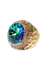 Glass Rhinestone  Pavé Cocktail Ring-Gold: Blue