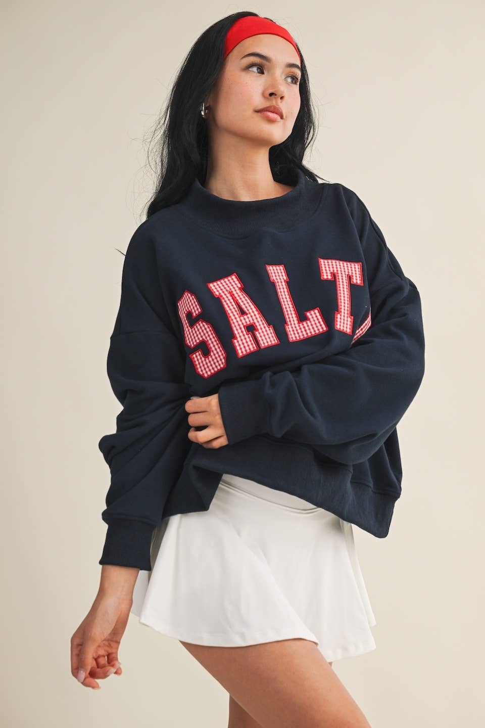 Salty Oversized Mock Neck Sweatshirt: Navy / L
