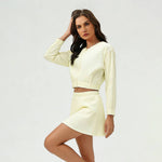 Women's Summer Set:Cropped Full Zipper Jacket And Skirt: Yellow / 8