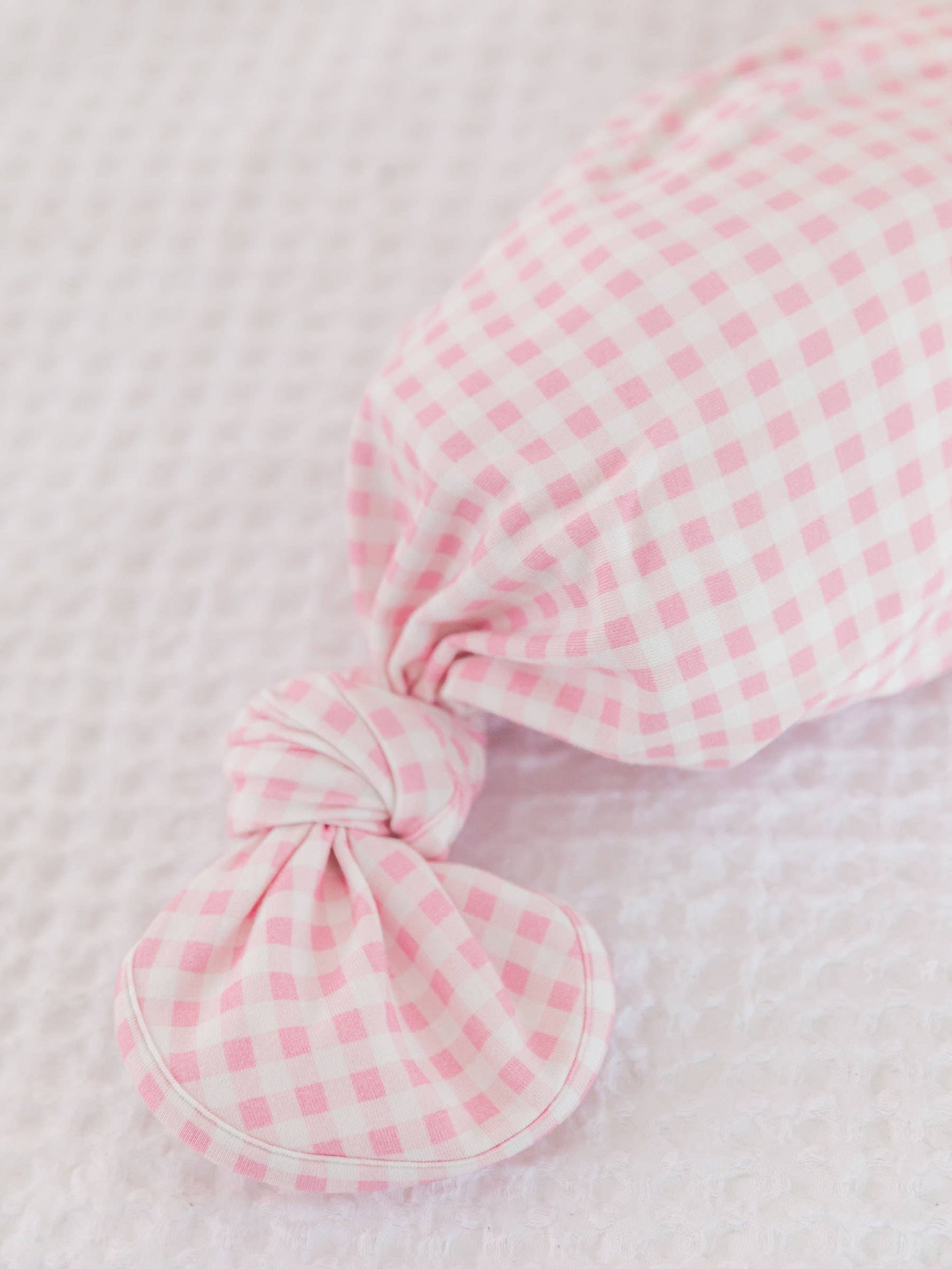 SoftSnooze™ Baby Girls Cotton Modal Pink Gingham Ruffle Knotted Sleep Gown & Bow Hat Set: Pink / Newborn-3m