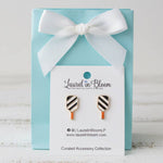 Prettiest Pickler Pickleball Stud Earrings: Navy, Blue & White Stripe