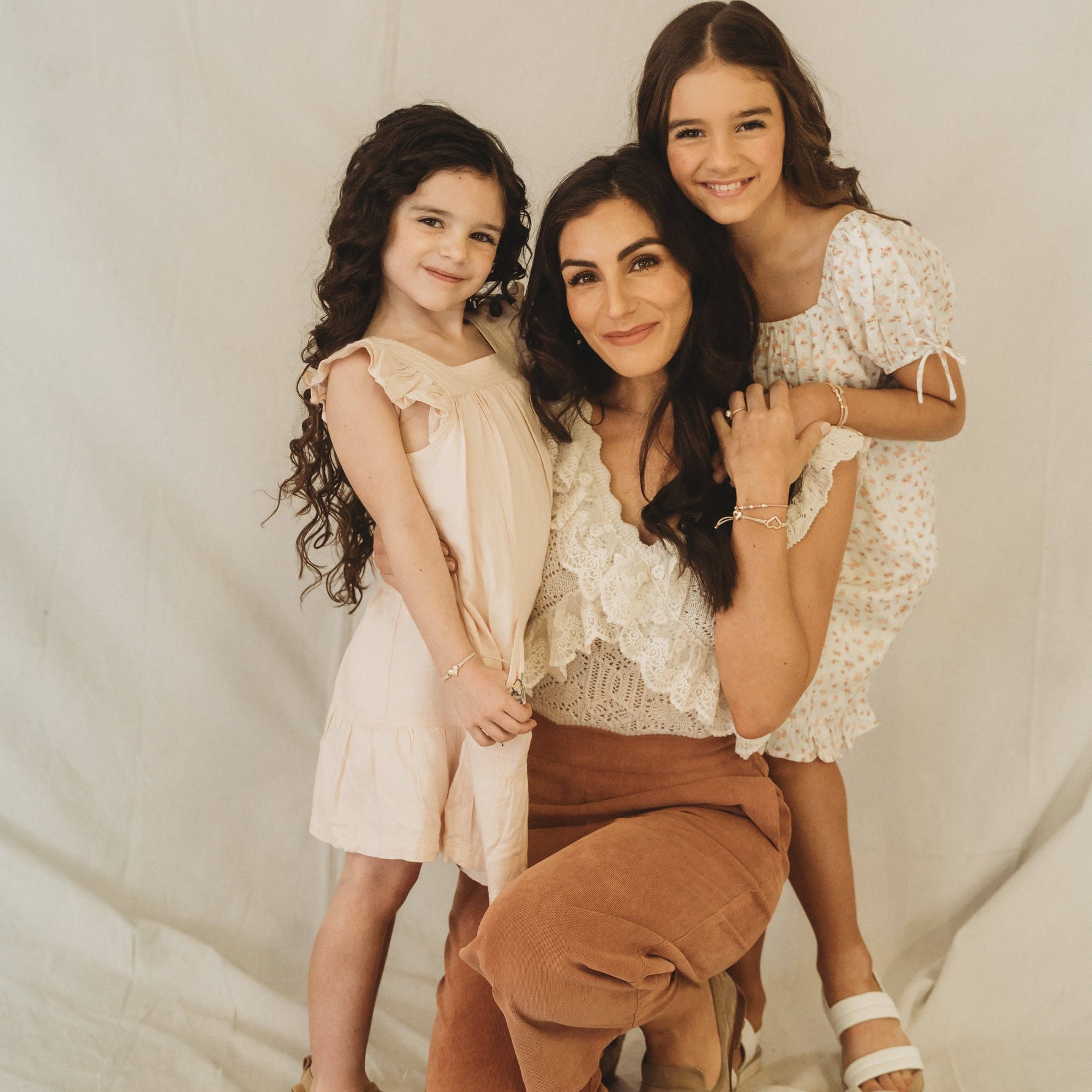 "Mother / Daughter" Pink with Pearls and Gold Hearts Shareable Hair Tie Bracelets