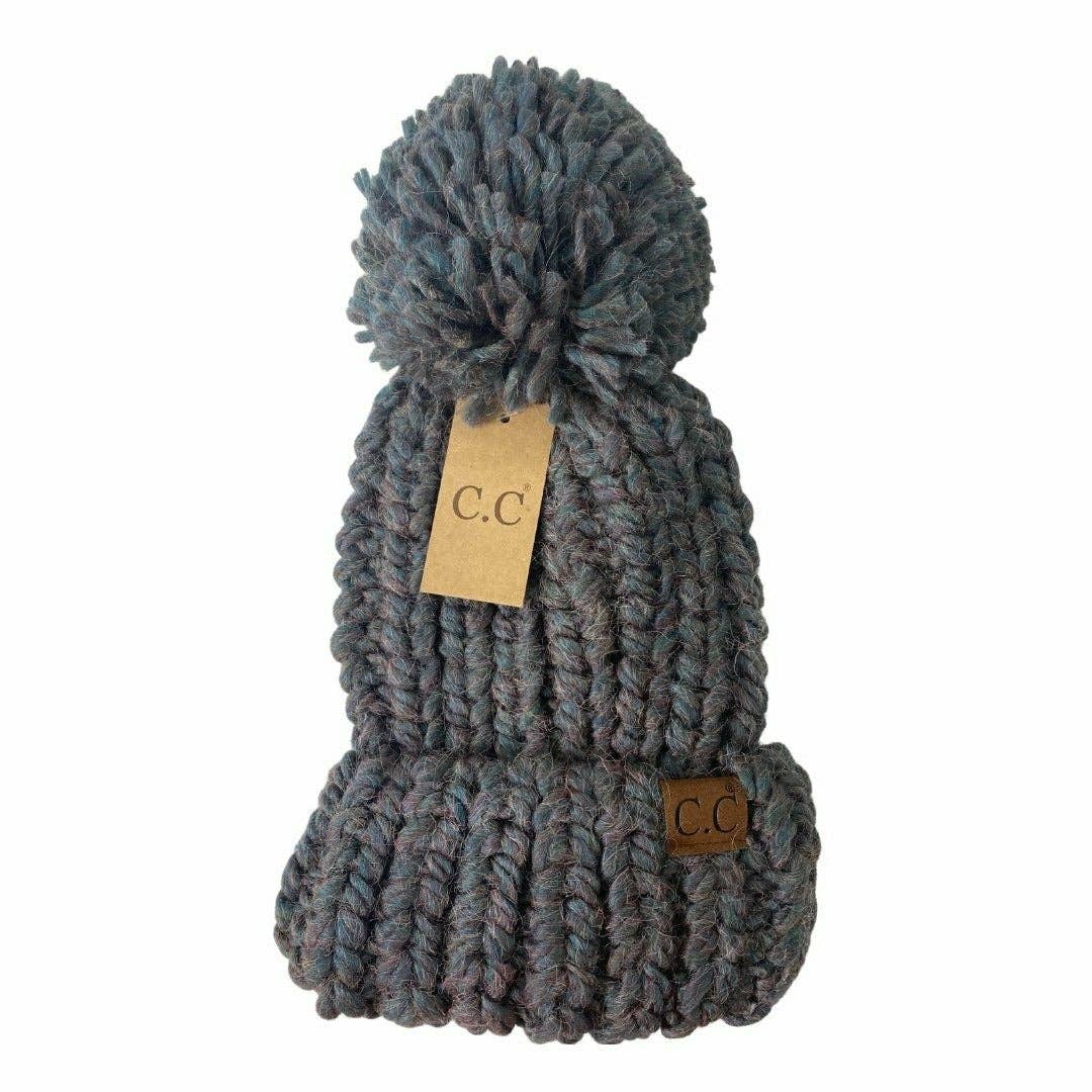 CC Chunky Knit Yarn Pom Beanie: Clay