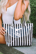 Glossy Striped Large Tote Bag: Pink Tan Stripe