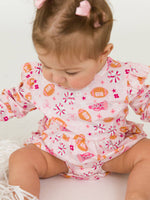 Baby Girls Spirit Squad Football Knit Long Sleeve Flutter Bubble Romper: Pink / 6-12m