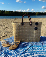 Reed Storage baskets - leather handles Beach Basket: Brown / Short Handle / Large