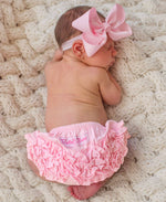Baby Girls Baby Pink Woven RuffleButt Bloomer: Pink / 2T