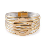 Circle Leatherette Magnetic Bracelet: Gold