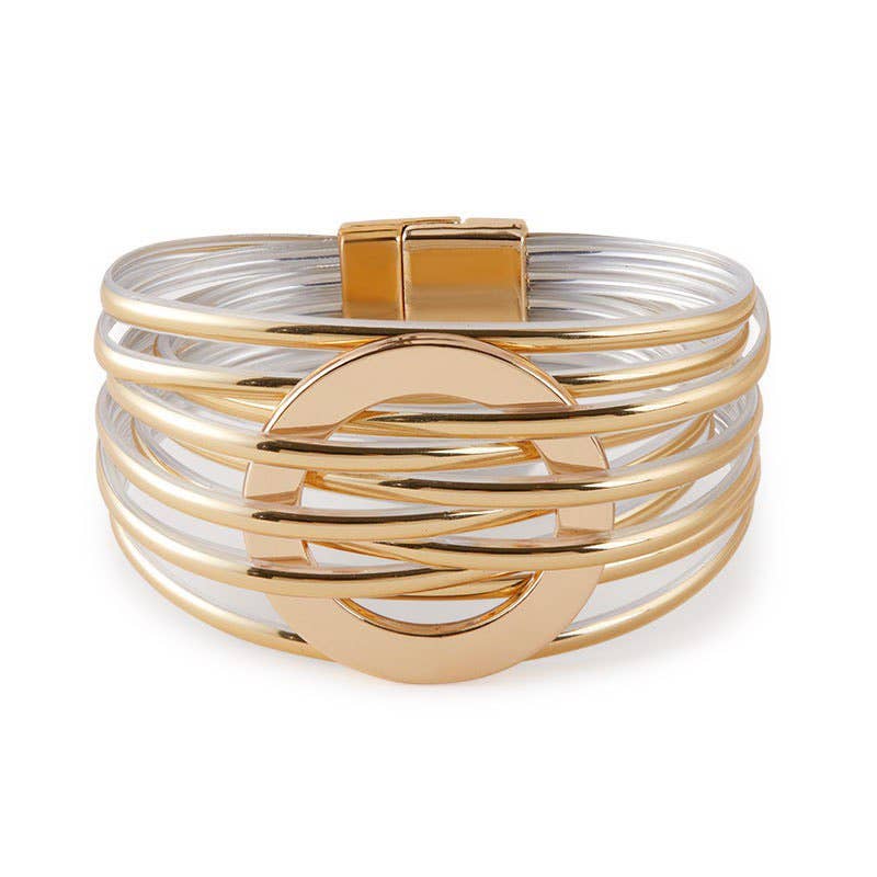 Circle Leatherette Magnetic Bracelet: Gold