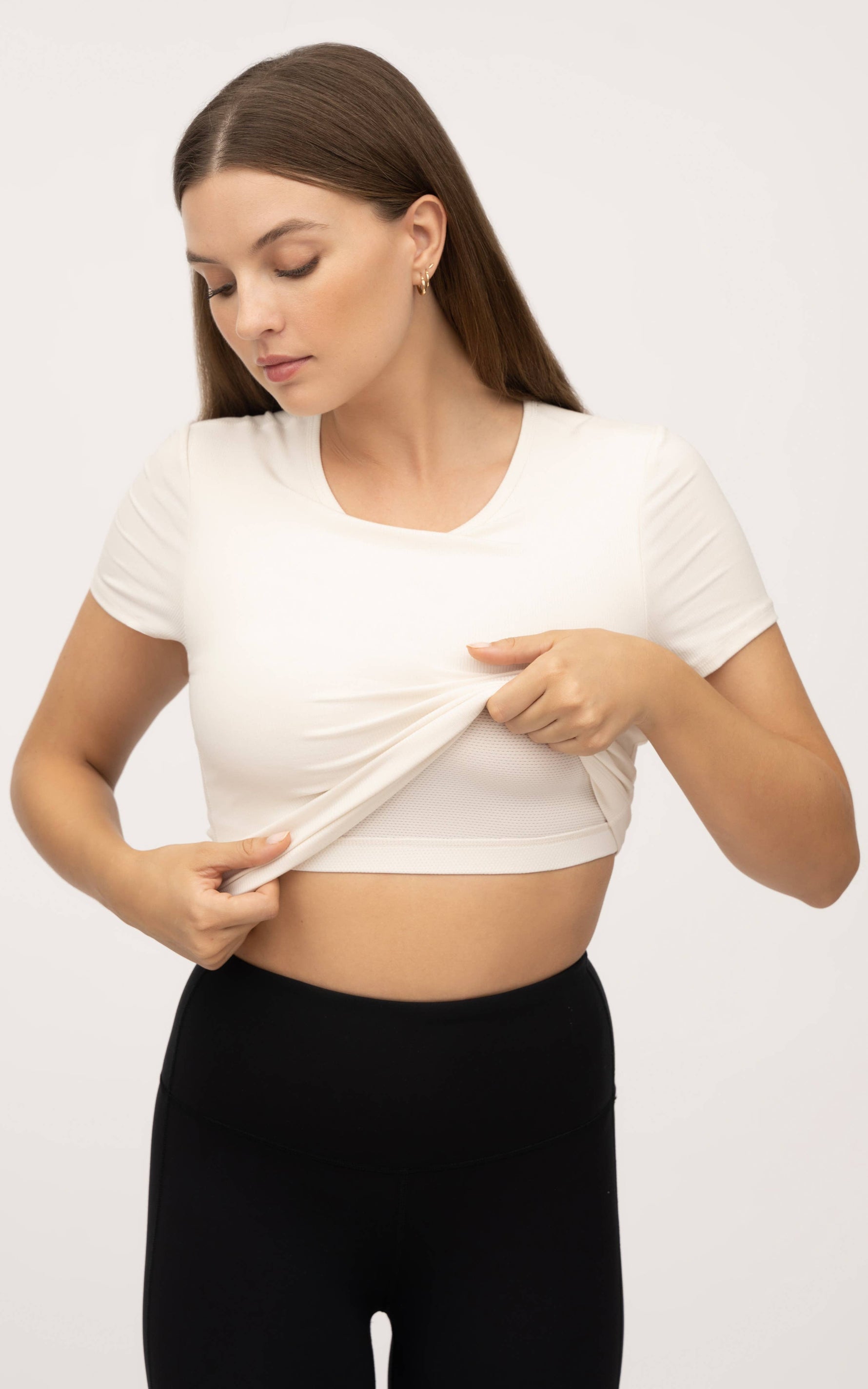 Women's Rib Short Sleeve Top with Inner Bra - 2 PACK: Black/White