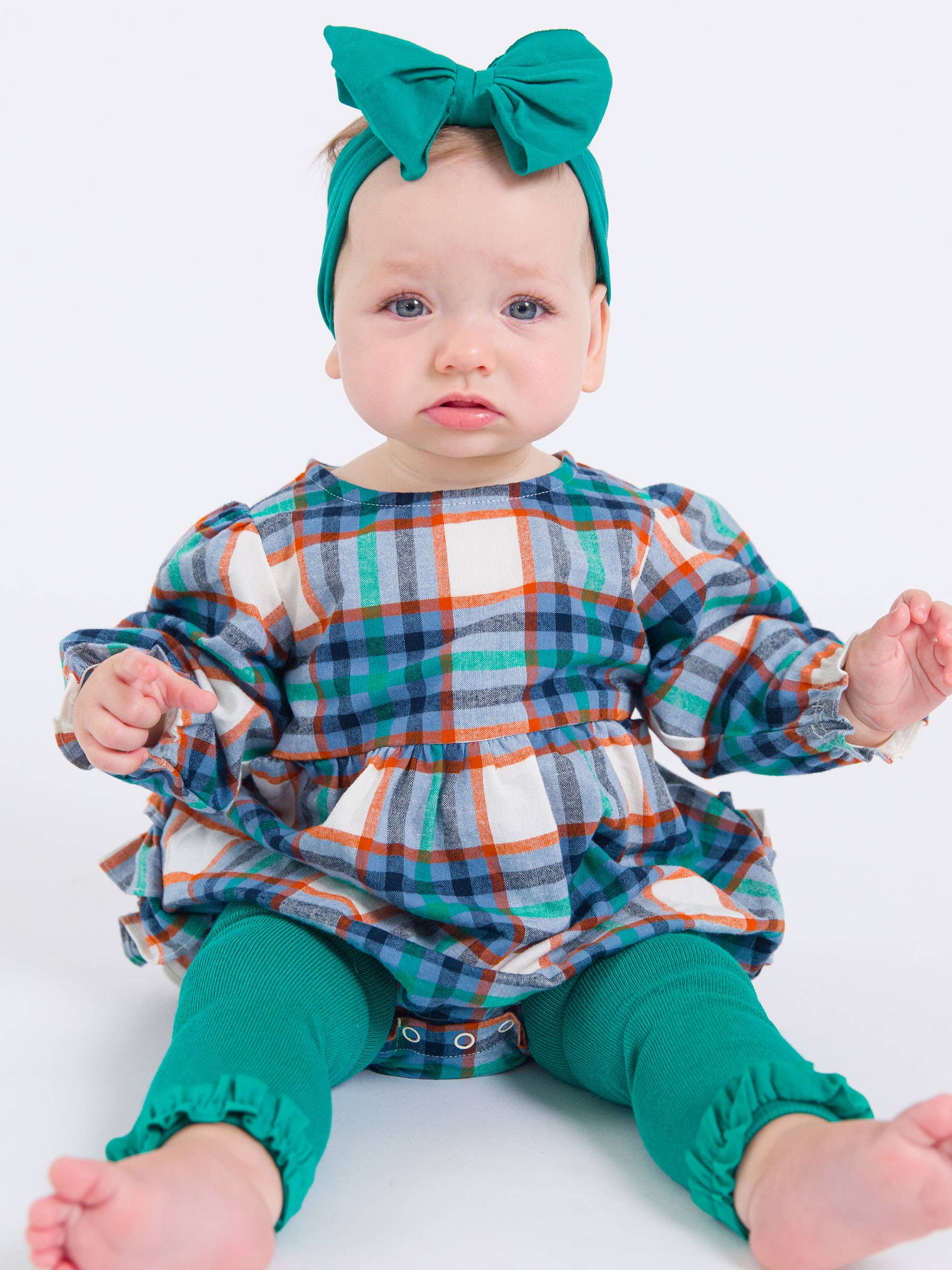 Baby Girls Peyton Plaid Woven Long Sleeve Bubble Romper: Multi-Color / 12-18m