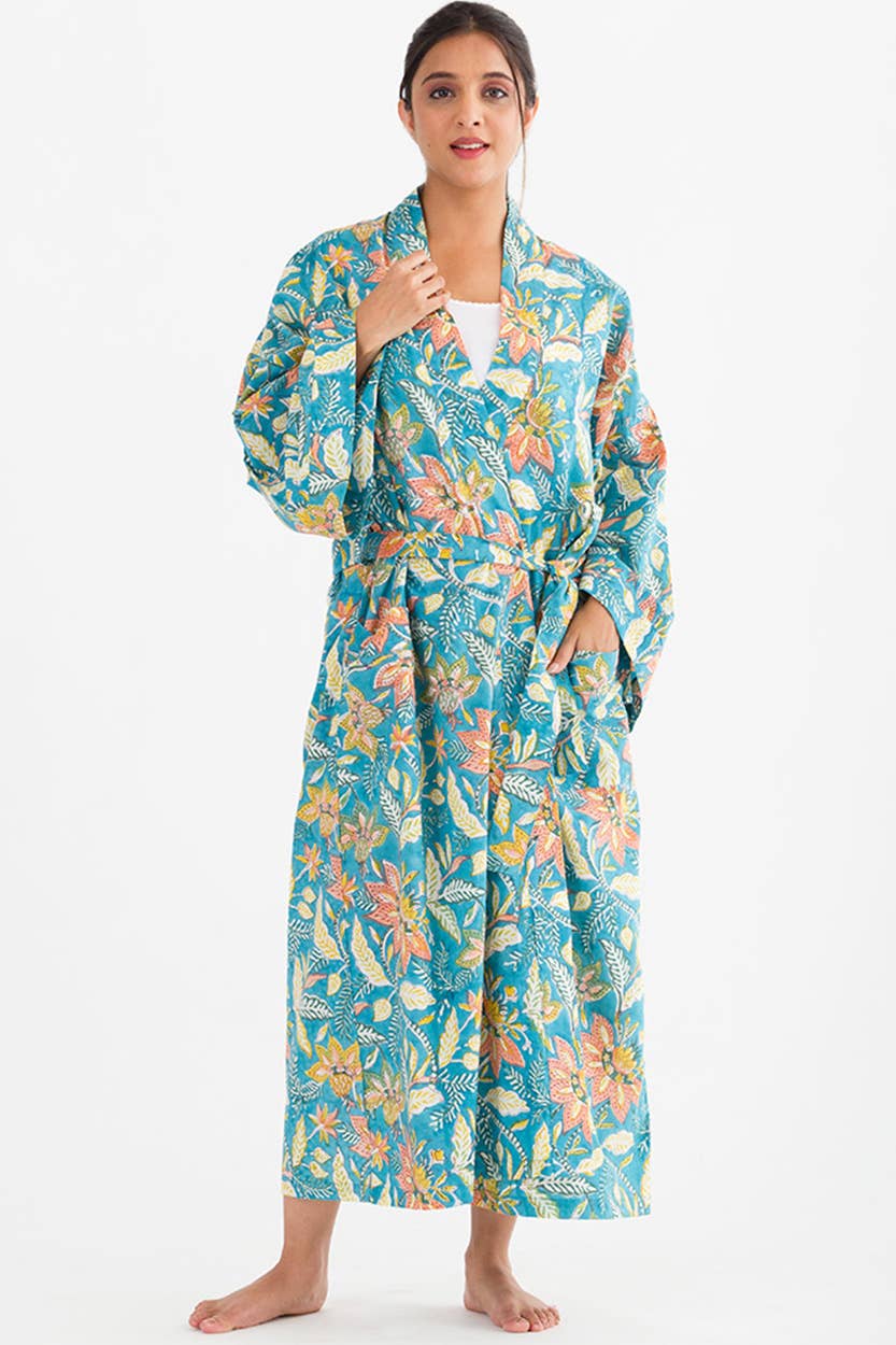 Lalita Block Print Kimono Robes: Indigo