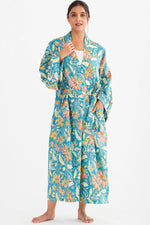 Lalita Block Print Kimono Robes: Turquoise
