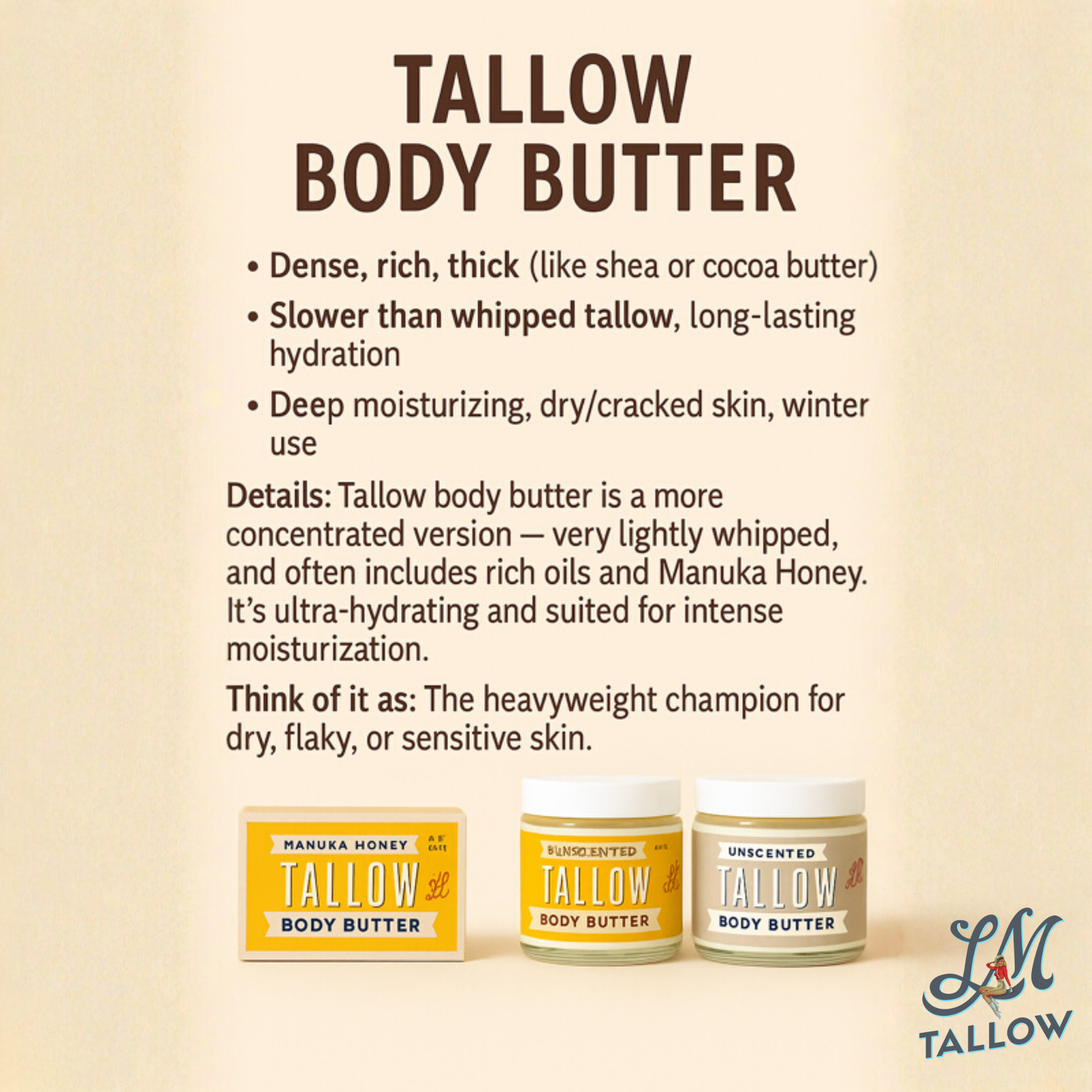 Manuka Honey + Rosehip Tallow Body Butter – Deeply Nourishing & Repairing Natural Skincare: 9oz