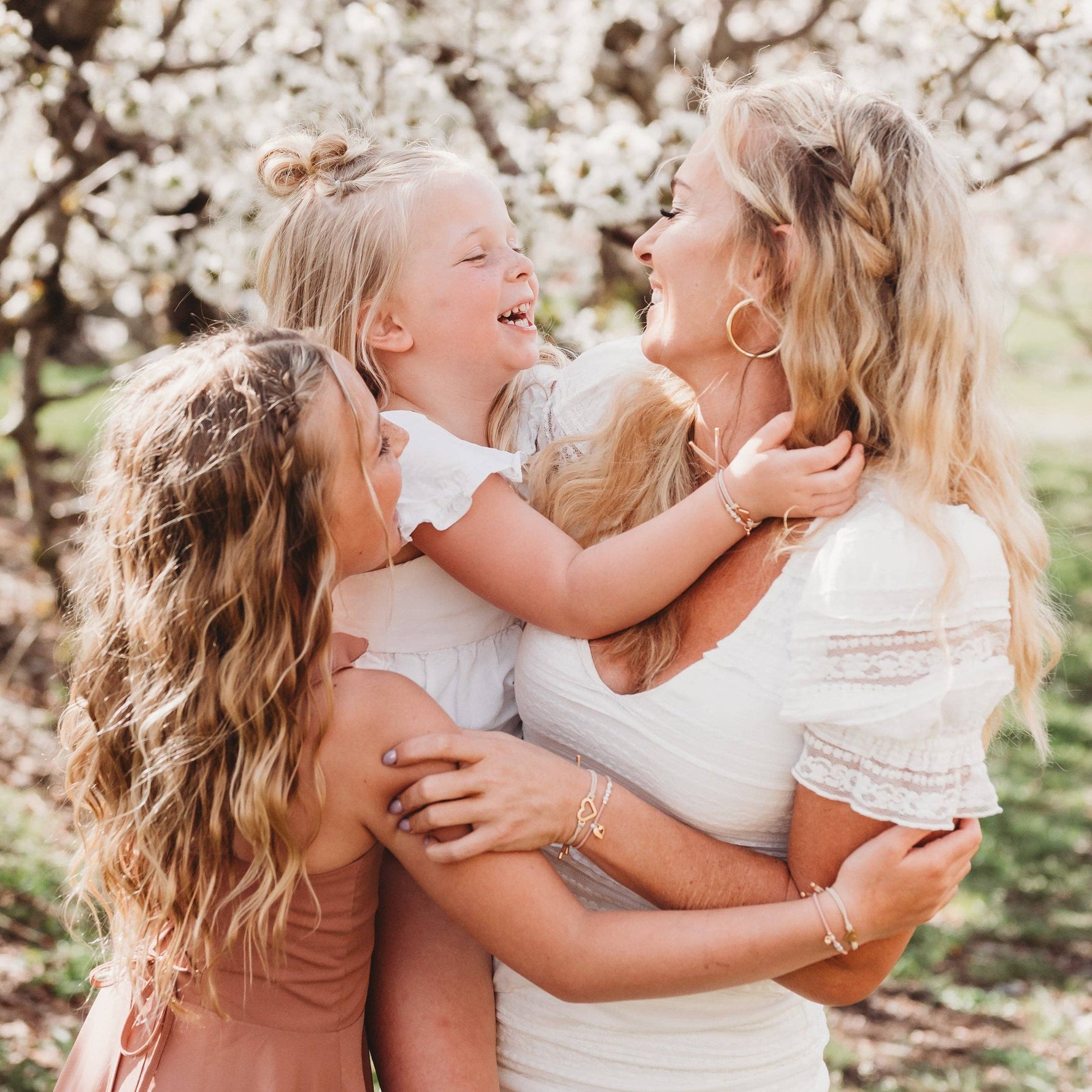 "Mother / Daughter" Pink with Pearls and Gold Hearts Shareable Hair Tie Bracelets