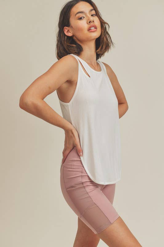 Asymmetric Cutout Lightweight Rib Tank Top: Mauve / XL