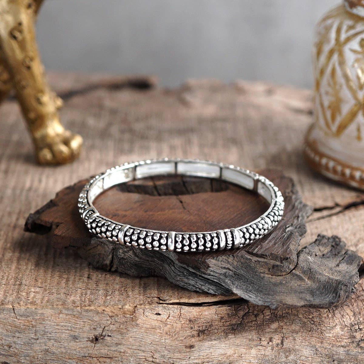 Luna Links – Silver Boho Bangles Collection: Caviar Texture - Two Tone