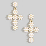Pearl Beaded Cross Drop Earrings