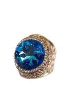 Glass Rhinestone  Pavé Cocktail Ring-Gold: Blue