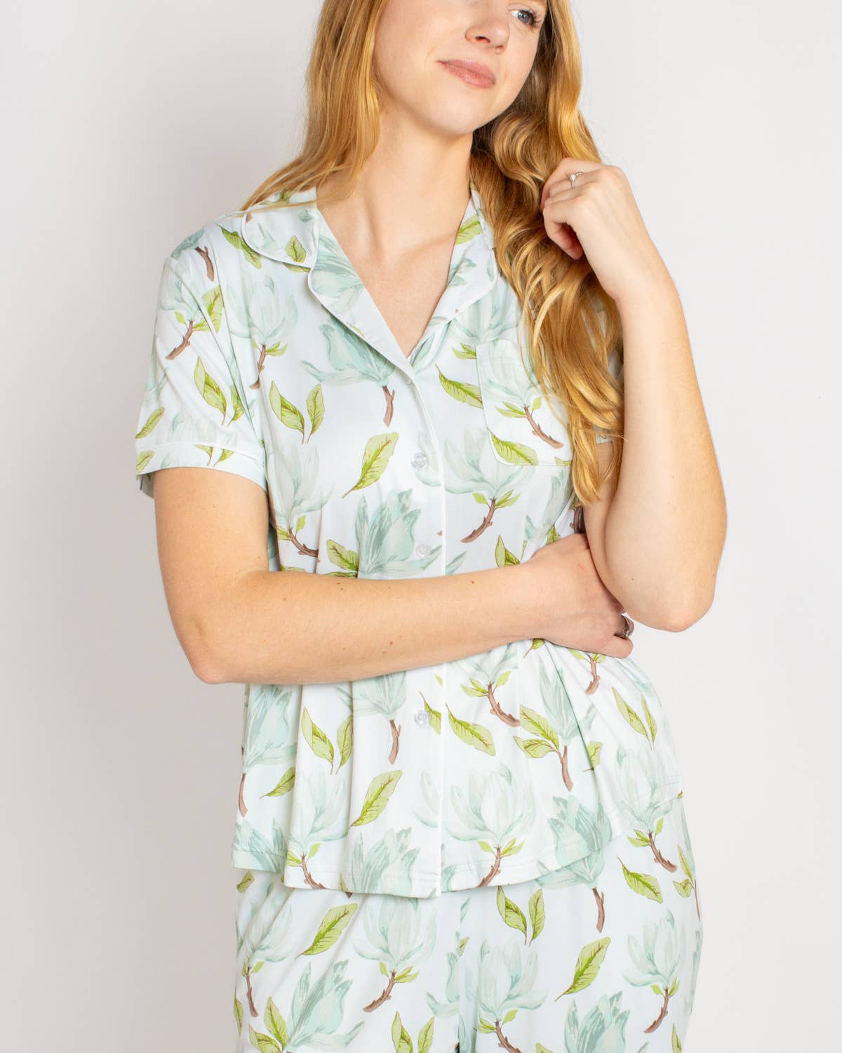 Audrey Short Sleeve Button Up Sleep Shirt   Aqua/Multi   -Asst.: XSmall