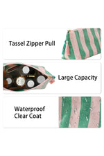 Striped Print Large Capacity Clear Makeup Bag: Red