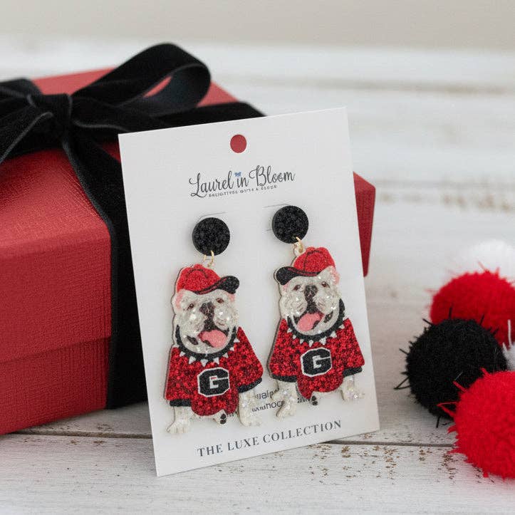 Quinn Glitter Mascot Bulldog Cutout Earrings: Bulldog A
