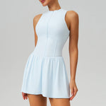 Women Cloud-Feel Fake Two-Piece Sports Dress: Blue Gray / M