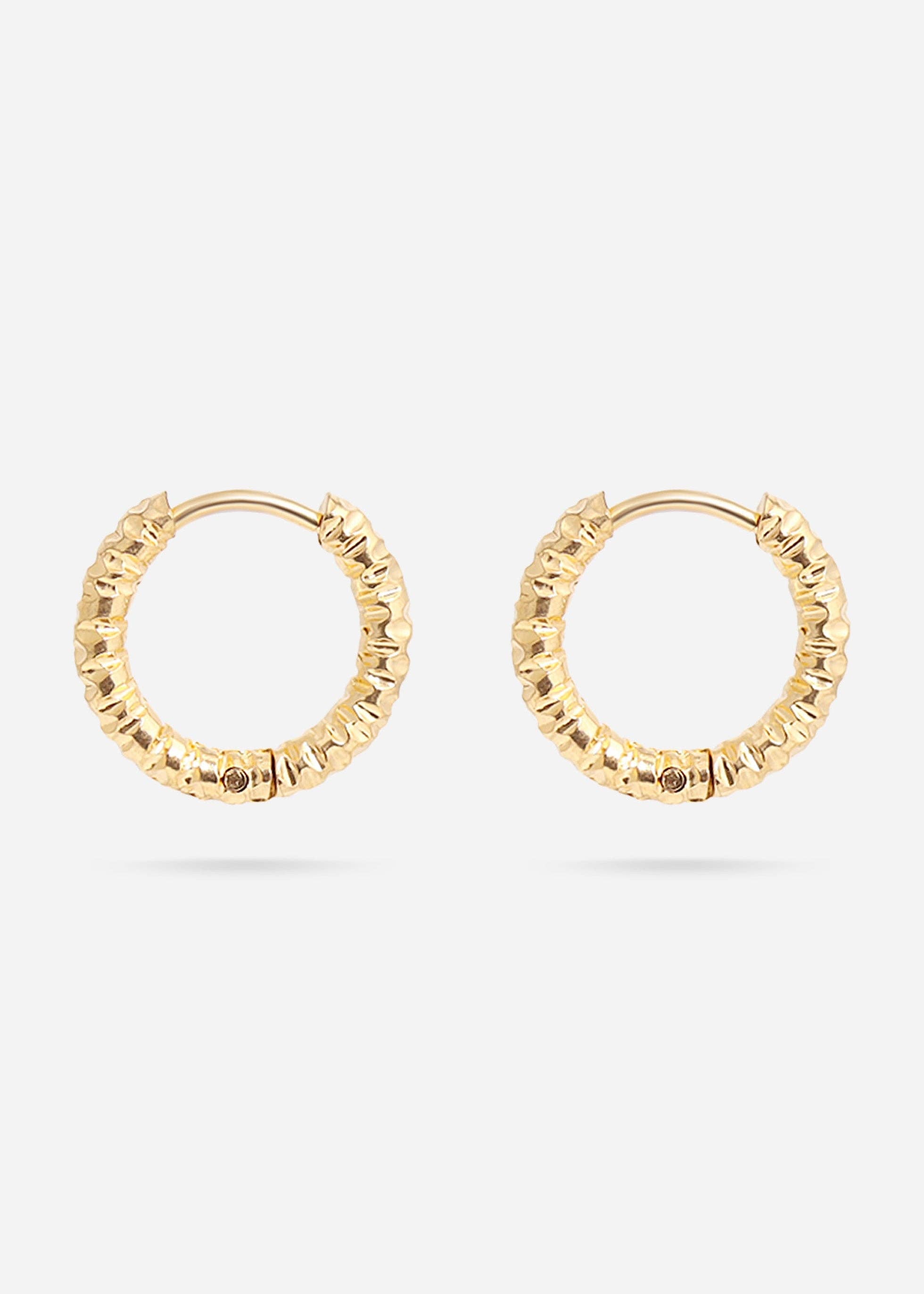 18K Gold PVD Stainless Steel Textured Huggie Hoop Earrings