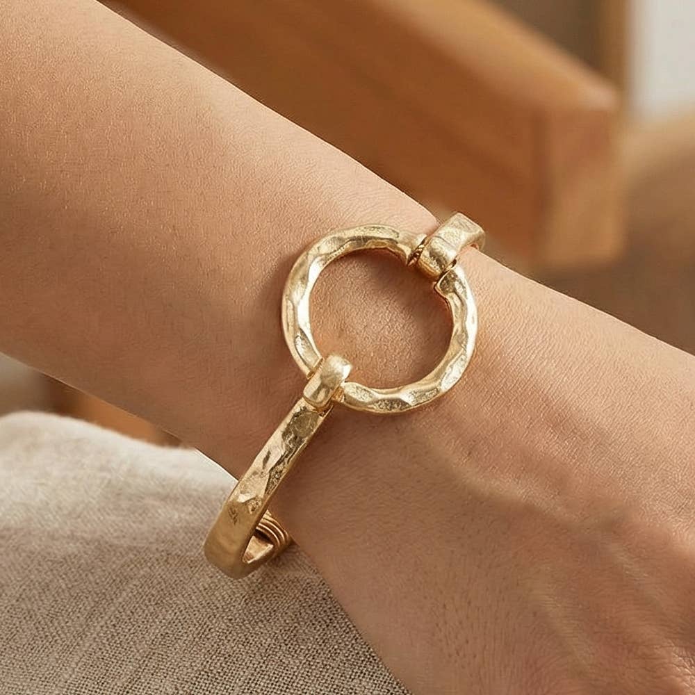 Gold Hammered Circle Bangle Bracelet