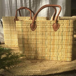 Reed Storage baskets - leather handles Beach Basket: Brown / Short Handle / Large