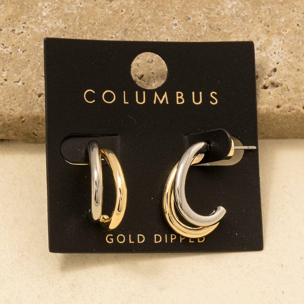 Gold Dipped Two Tone Layered Hoop Earrings