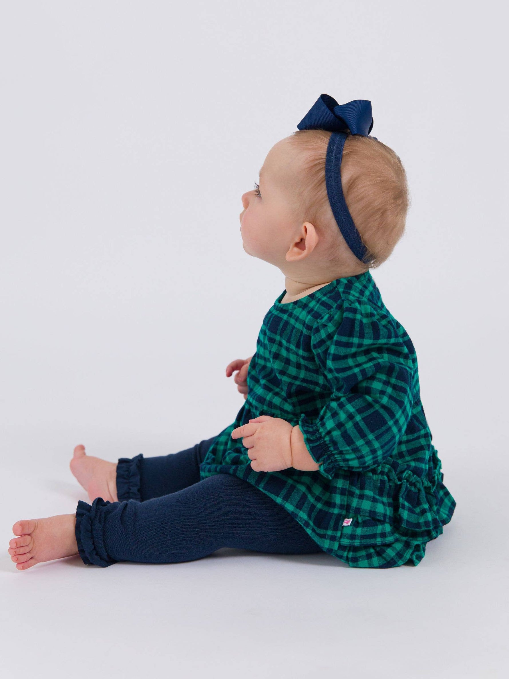 Baby Girls Hayden Plaid Woven Long Sleeve Bubble Romper: Green / 18-24m